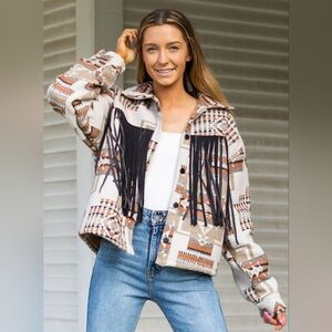 NWT Brown Boho Breeze Aztec Jacket with Fringe